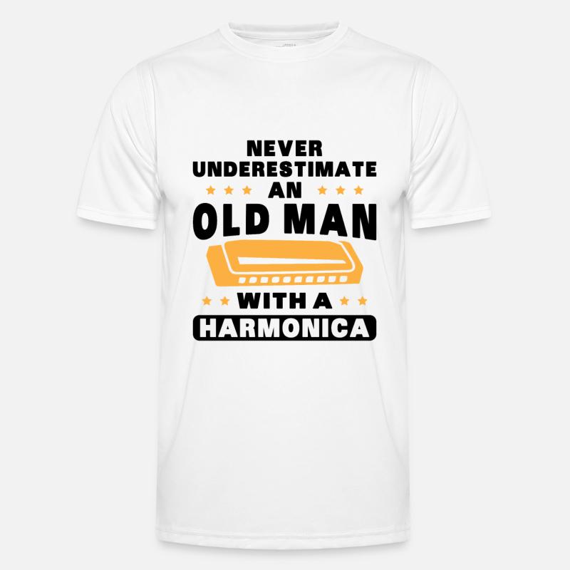An old man with a harmonica - Men's Functional T-Shirt - white