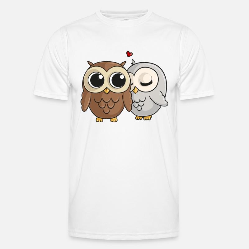 Verliebte Comic Eulen - Männer Funktions-T-Shirt - Weiß