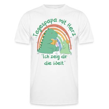 Tagespapa mit Herz - Ich zeig dir die Welt - Dino - Männer Funktions-T-Shirt - Weiß - Vorne - AI Model Male 178 dark (178cm)