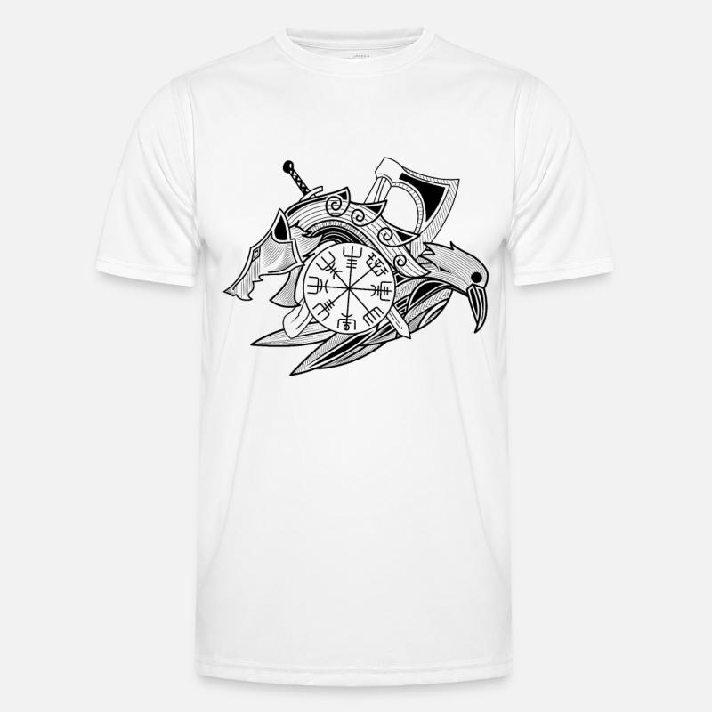 Wikinger Symbol mit Runen Rabe Wolf Schwert Axt Männer Funktions-T-Shirt