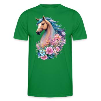Pferd Pony in Pastell Farben Florales Muster - Männer Funktions-T-Shirt - Kelly Green - Vorne - AI Model Male 178 dark (178cm)