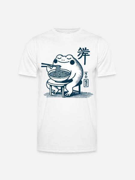 Kawaii Frog with Ramen Noodles Ukiyo-e Japanese - Men's Functional T-Shirt - white