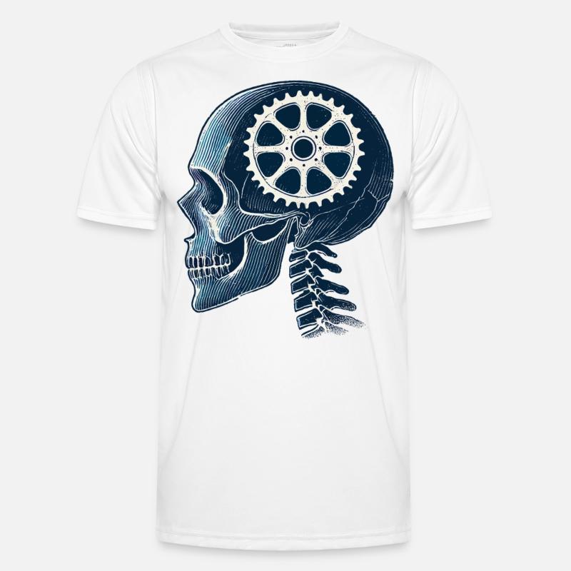 Bicycle Skeleton Brain Chainring Head - Men's Functional T-Shirt - white