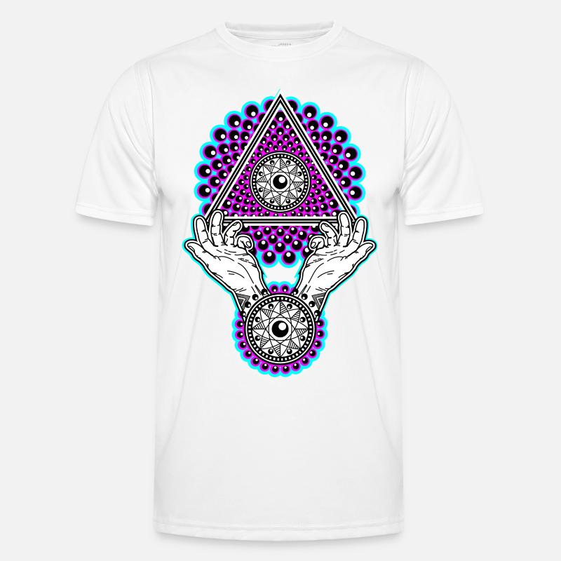 Neon Illuminati Pyramid with Hands - Black Light Men's Functional T-Shirt