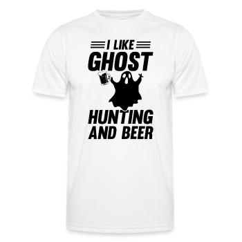 Halloween Ghost - J’aime la chasse aux fantômes et la bière - T-shirt sport Homme - blanc - Devant - AI Model Male 178 dark (178cm)