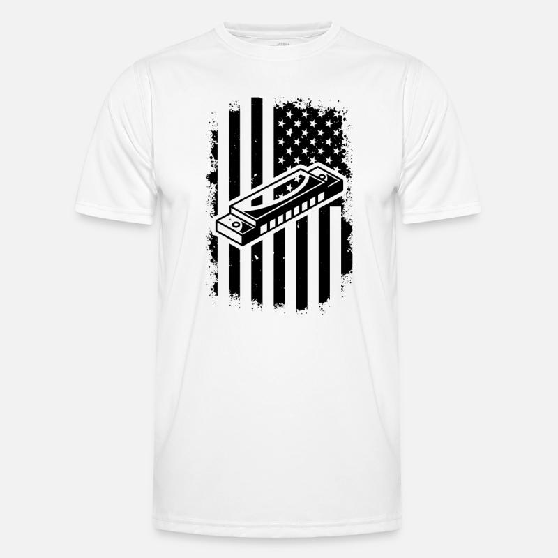 Harmonica Instrument Harmonica US Flag Harmonica M T-shirt sport Homme