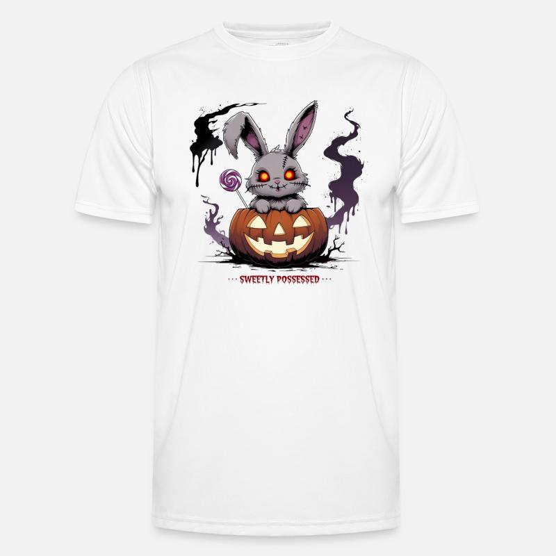Obsessively sweet – creepy bunny in the pumpkin - Men's Functional T-Shirt - white