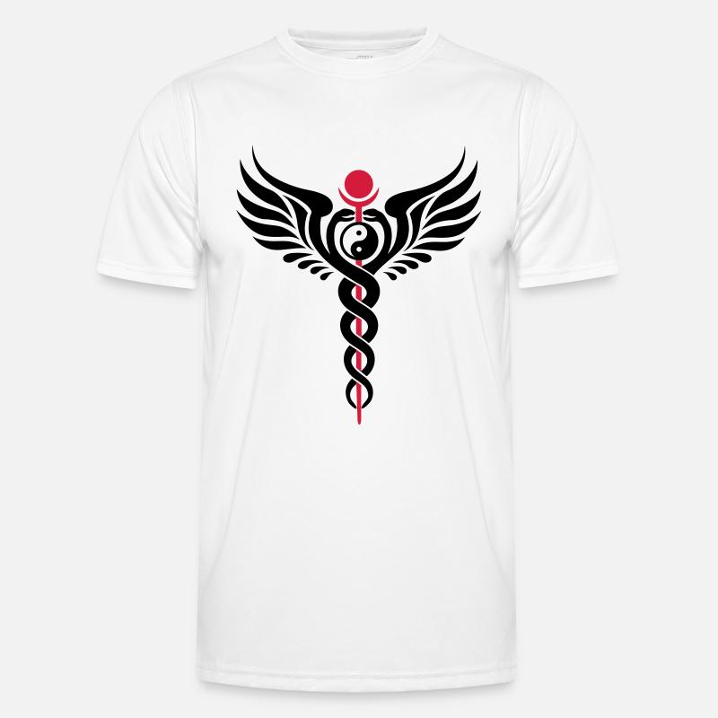 Caduceus, Yin Yang, Winged Serpent, Hermetic - Funktionsshirt til herrer - hvid