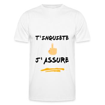 T inquiète j assure - T-shirt sport Homme - blanc - Devant - AI Model Male 178 dark (178cm)