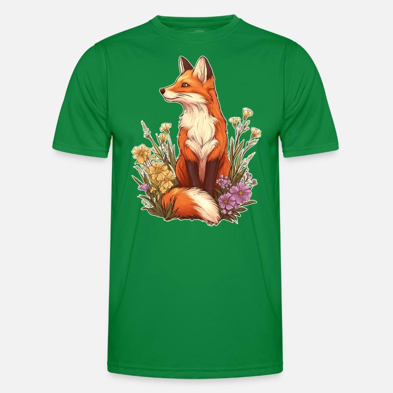 Fuchs mit Blumen und Blüten Männer Funktions-T-Shirt