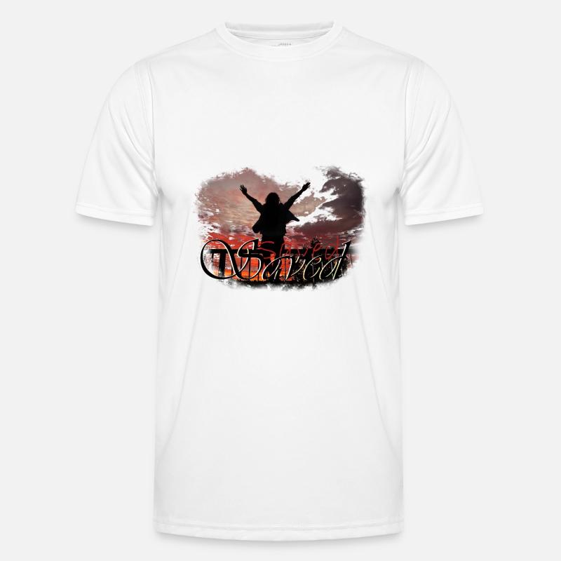 Saved text with red sunset - Men's Functional T-Shirt - white