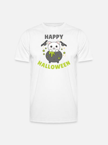 Cat Happy Halloween Cauldron Bat - Men's Functional T-Shirt - white