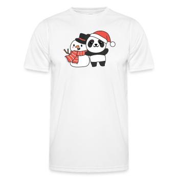 Panda mit Schneemann im Winter zu Weihnachten - Männer Funktions-T-Shirt - Weiß - Vorne - AI Model Male 178 dark (178cm)