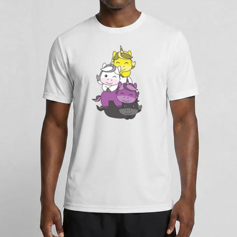 Nonbinary Flag Pride LGBTQ Cute Unicorn Stack T-shirt sport Homme