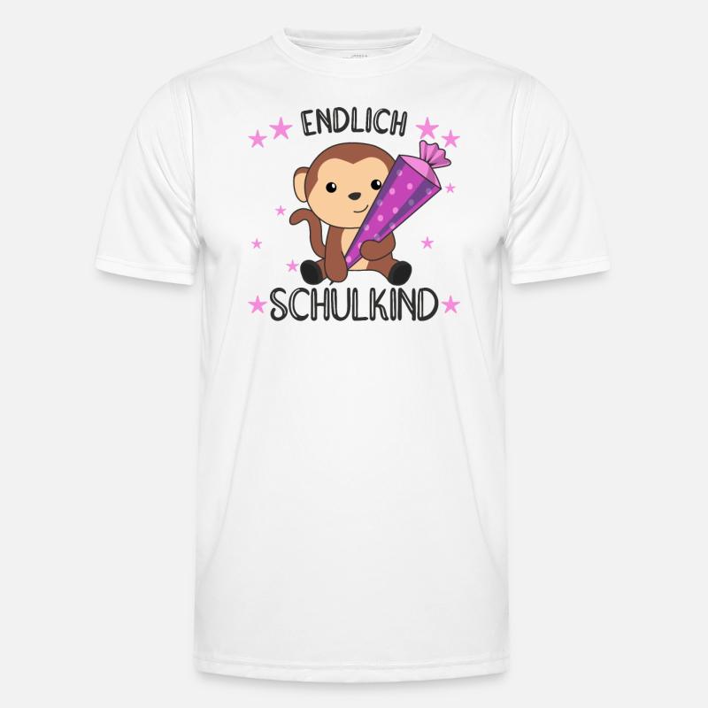 endlich Schulkind Einschulung Schule Affe - Männer Funktions-T-Shirt - Weiß