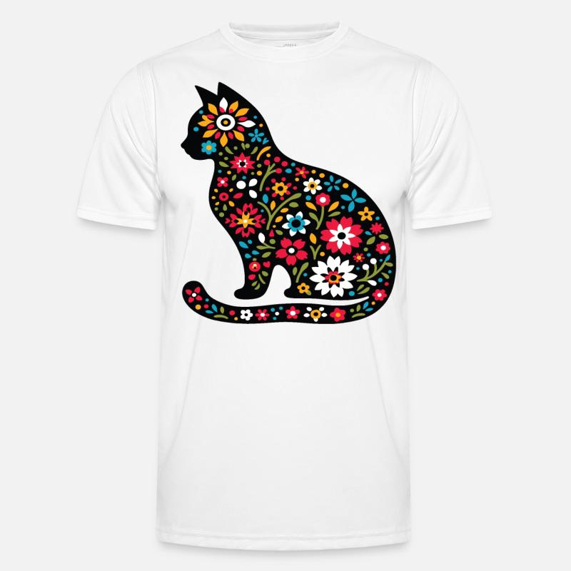 Silhouette einer Katze mit Blumen Männer Funktions-T-Shirt