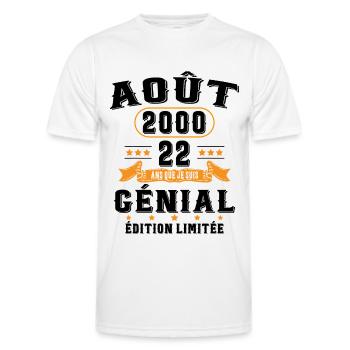 22 Ans Anniversaire Vintage Né(e) en Août 2000 - T-shirt sport Homme - blanc - Devant - AI Model Male 178 dark (178cm)