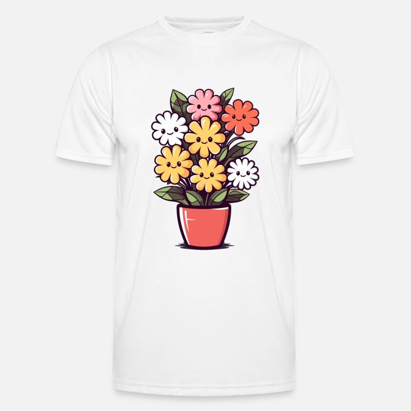 Lachende Blumen im Blumentopf - Männer Funktions-T-Shirt - Weiß