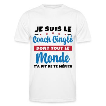 Coach Cinglé Humour Coaching Sportif Cadeau - T-shirt sport Homme - blanc - Devant - AI Model Male 178 dark (178cm)