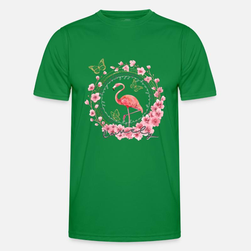 * Flamingo mit Blumen * in Wasserfabtechnik Männer Funktions-T-Shirt