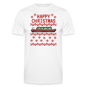Narrowboat Ugly Christmas Canal Boat - Men's Functional T-Shirt - white - Front - AI Model Male 178 dark (178cm)
