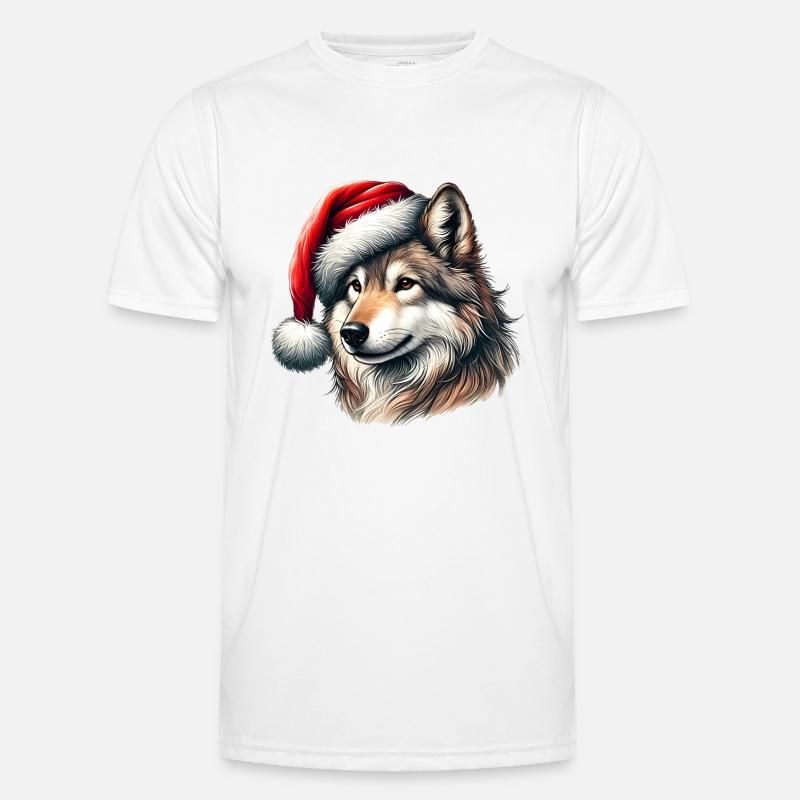 Howling Wolf with Santa Hat - Men's Functional T-Shirt - white