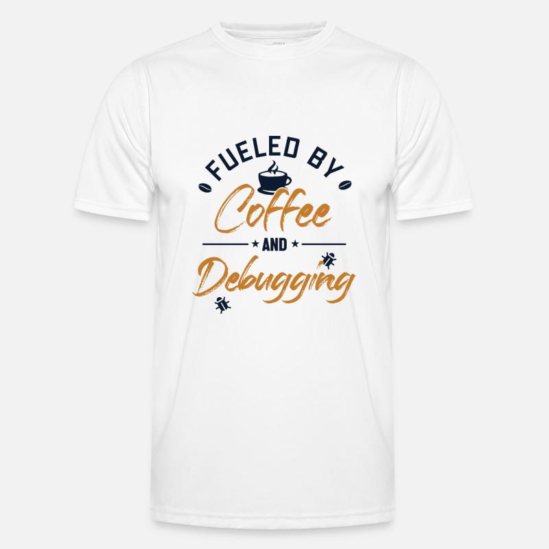 Fueled by Coffee and Debugging Developer Coder Männer Funktions-T-Shirt