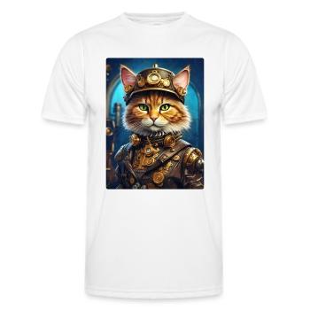 Chat steampunk 1.3 - T-shirt sport Homme - blanc - Devant - AI Model Male 178 dark (178cm)