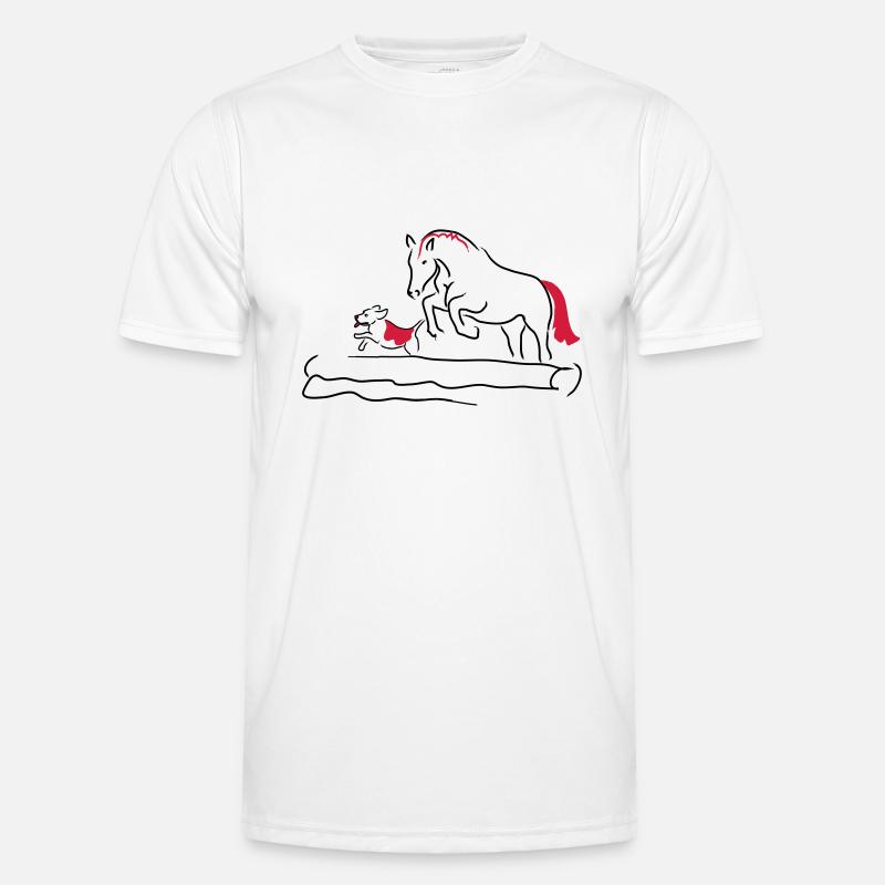 Springpferd mit Hund - Männer Funktions-T-Shirt - Weiß