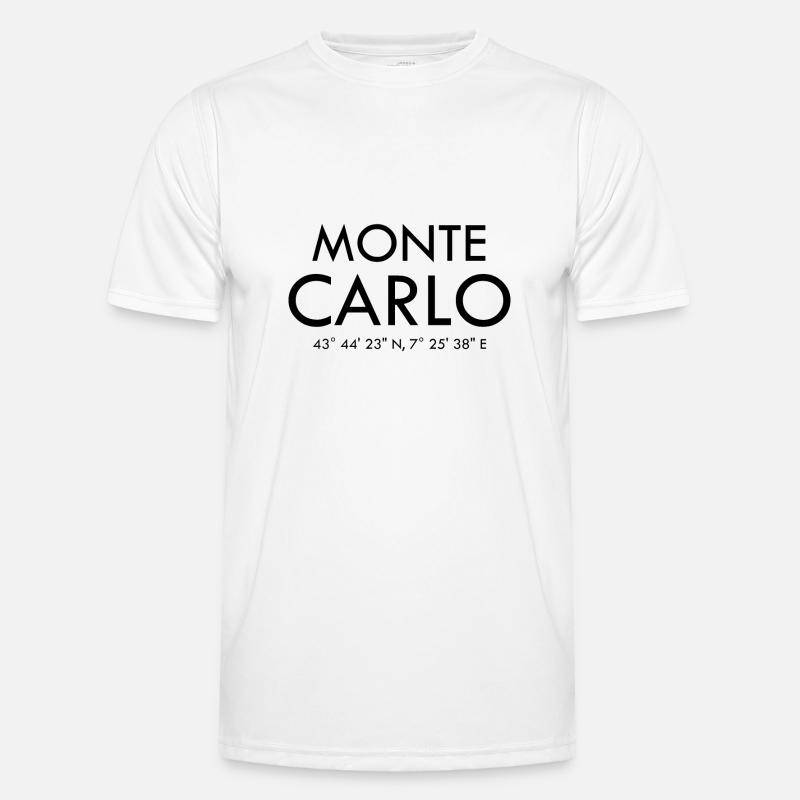 Monte Carlo Monaco Coordinates Latitude Longitude Männer Funktions-T-Shirt