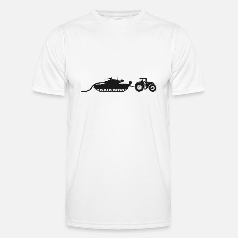 A tractor pulling a broken tank. Men's Functional T-Shirt