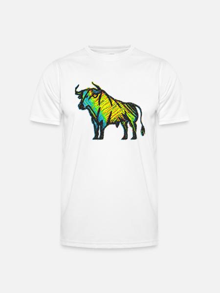Bunte Stier Karikatur - Männer Funktions-T-Shirt - Weiß