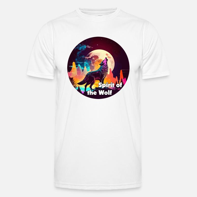 Wolf howling at the moon in synthwaves coloring - Men's Functional T-Shirt - white