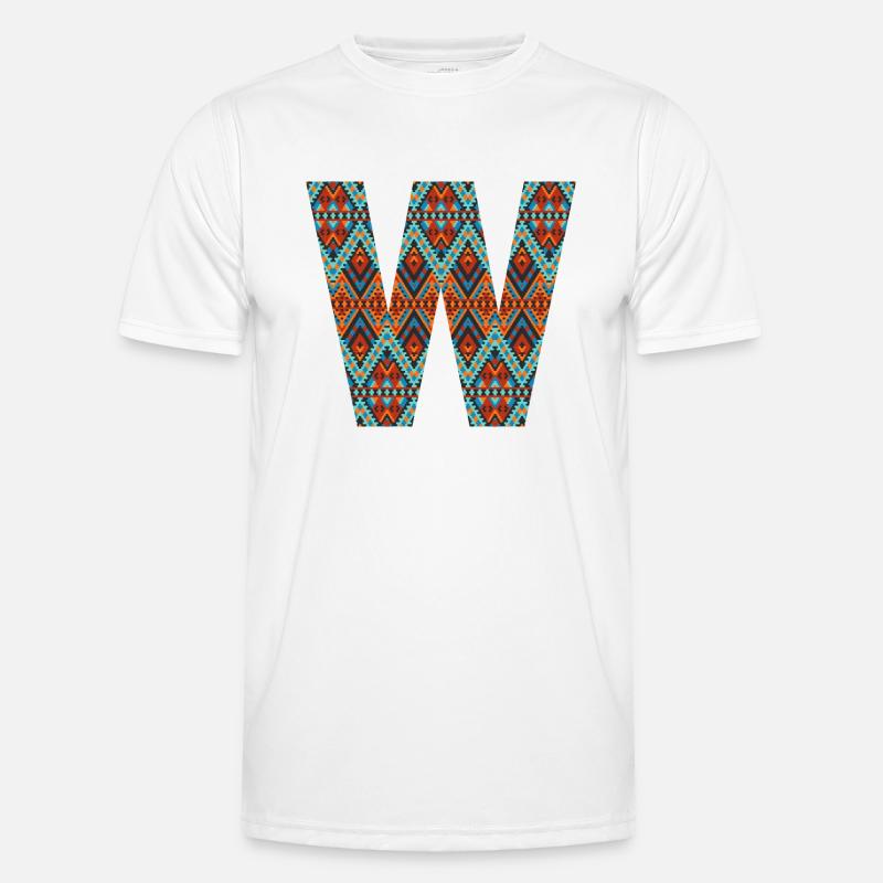 Buchstabe W- Boho-Design, Buntes Monogramm - Männer Funktions-T-Shirt - Weiß
