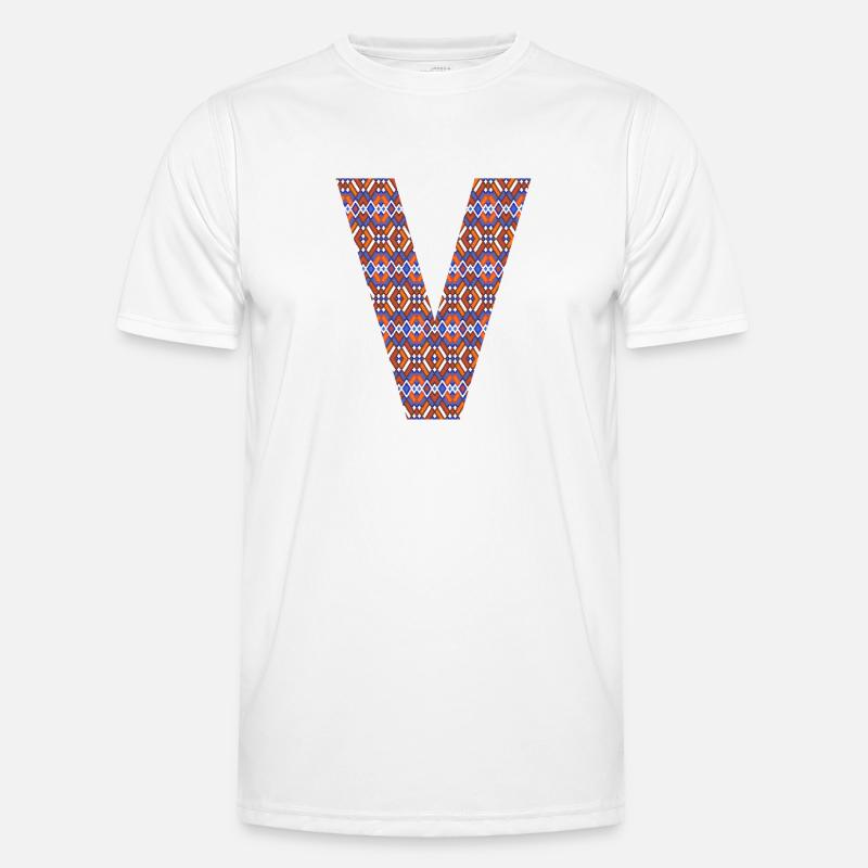 Monogram Letter V- geometric pattern - Men's Functional T-Shirt - white