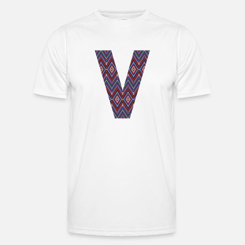 Monogram Letter V- geometric pattern - Men's Functional T-Shirt - white