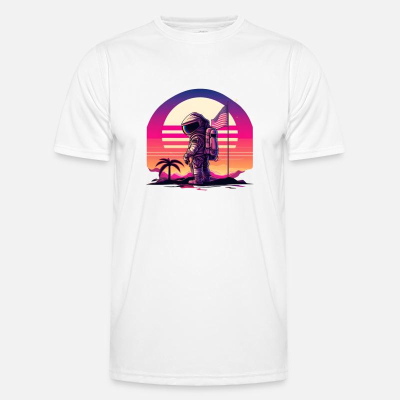 Synthwave Astronaut Space Sunset - Männer Funktions-T-Shirt - Weiß