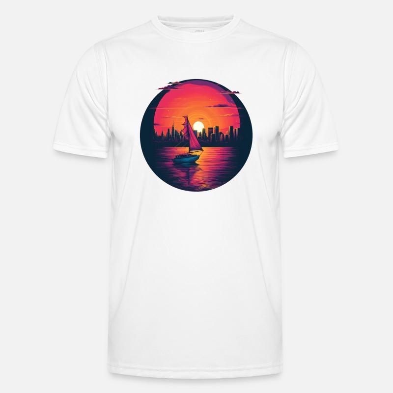 Synthwave sailing ship sunset - Männer Funktions-T-Shirt - Weiß