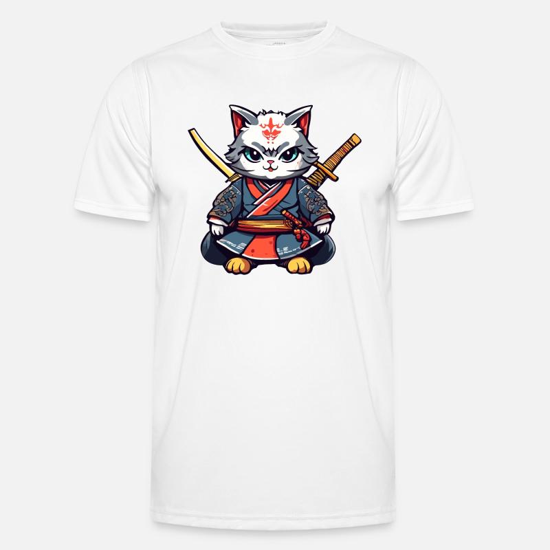 Samurai Cat #40 - Men's Functional T-Shirt - white