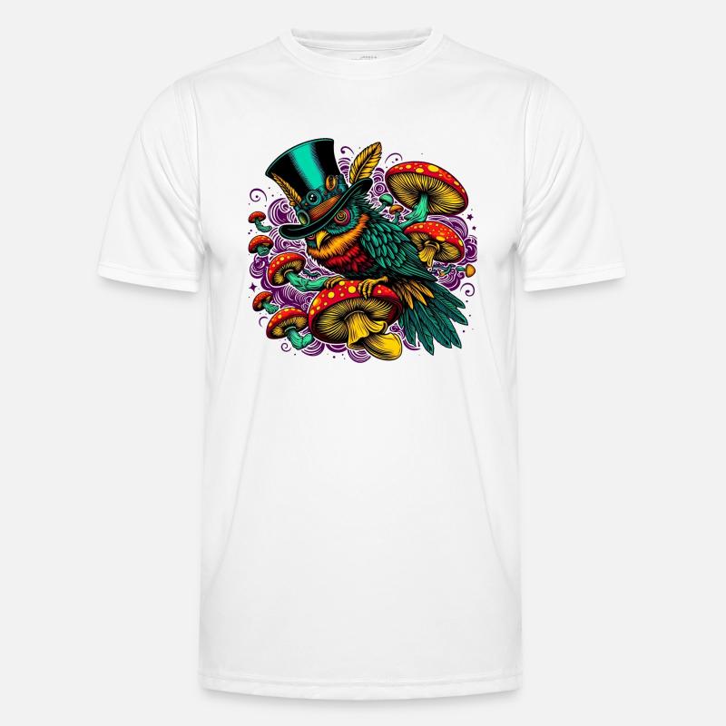 Bunte Eule mit Zylinderhut - Männer Funktions-T-Shirt - Weiß