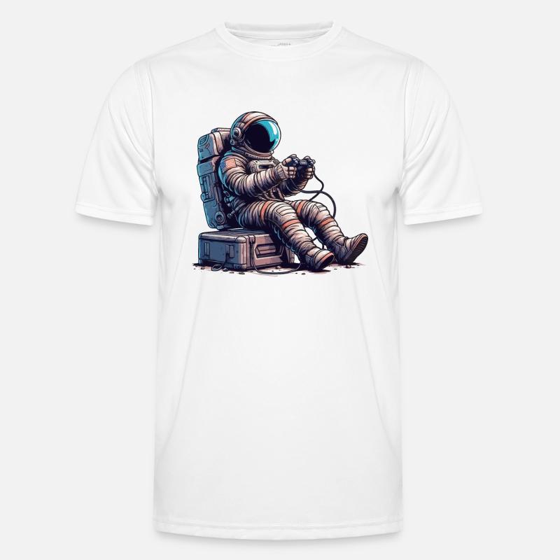 Astronaut Playing Console with Controller - Men's Functional T-Shirt - white