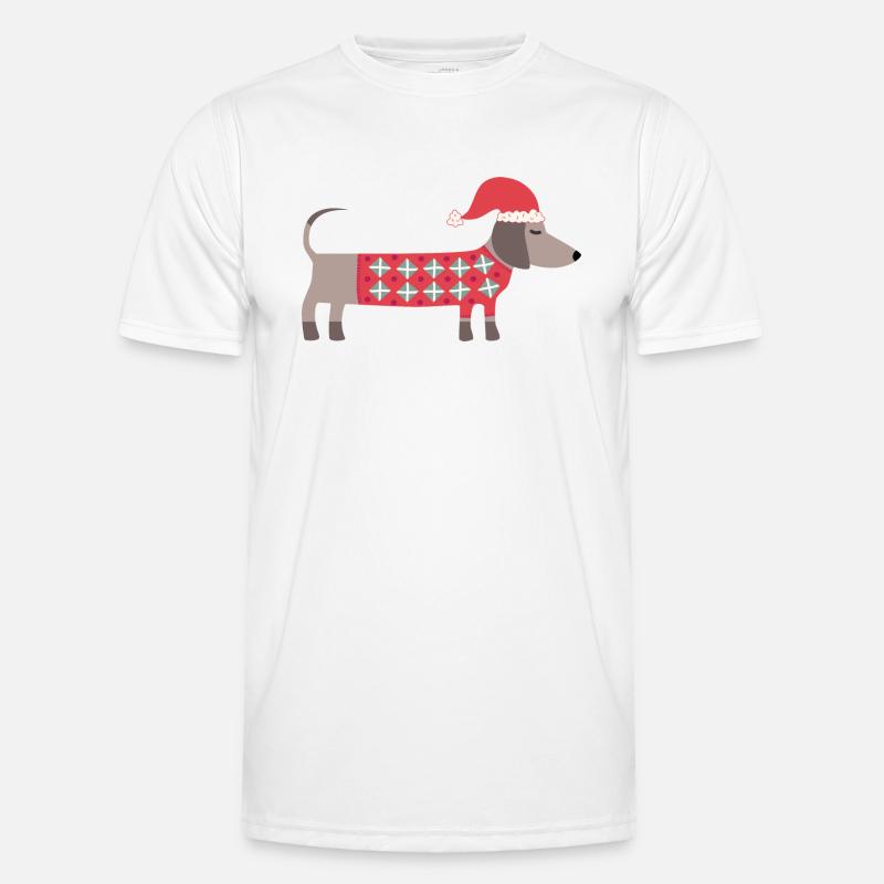 Chien teckel de Noël avec un chapeau de Père Noël et un pull T-shirt sport Homme
