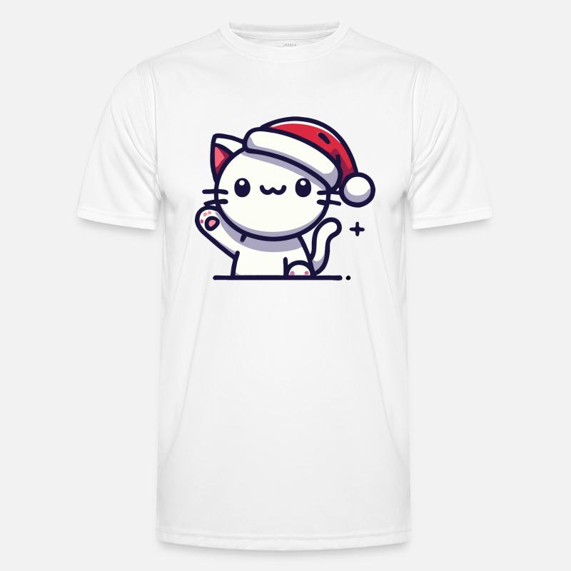 Cat with Santa hat - Men's Functional T-Shirt - white