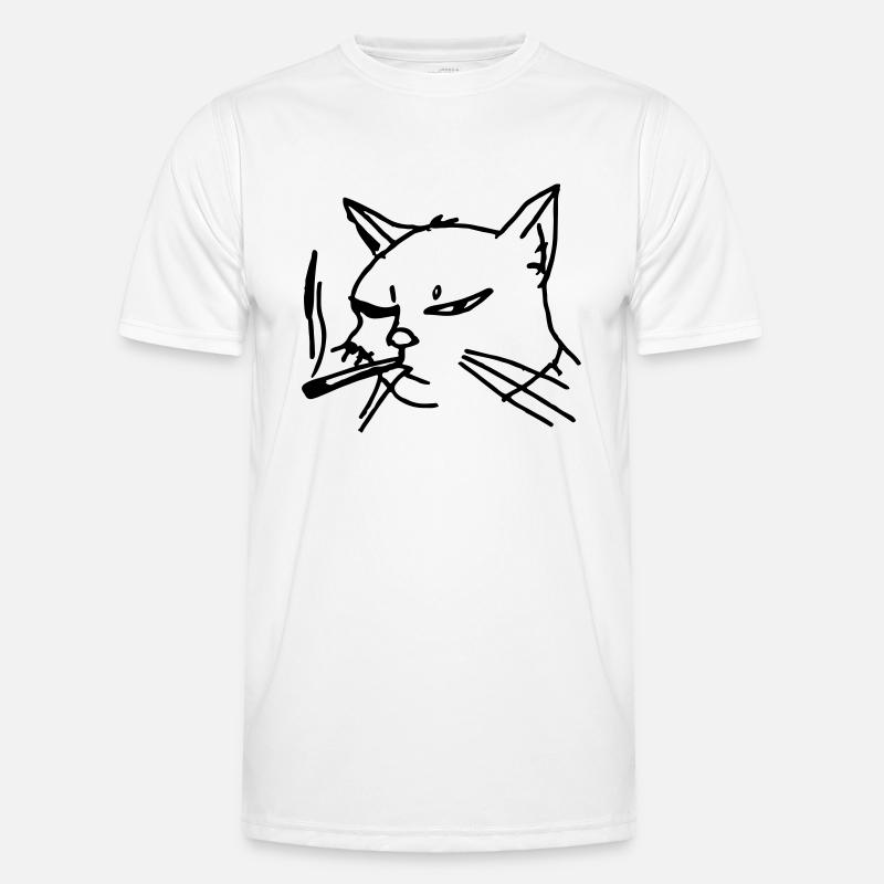 Rauchende Katze Line Art Männer Funktions-T-Shirt