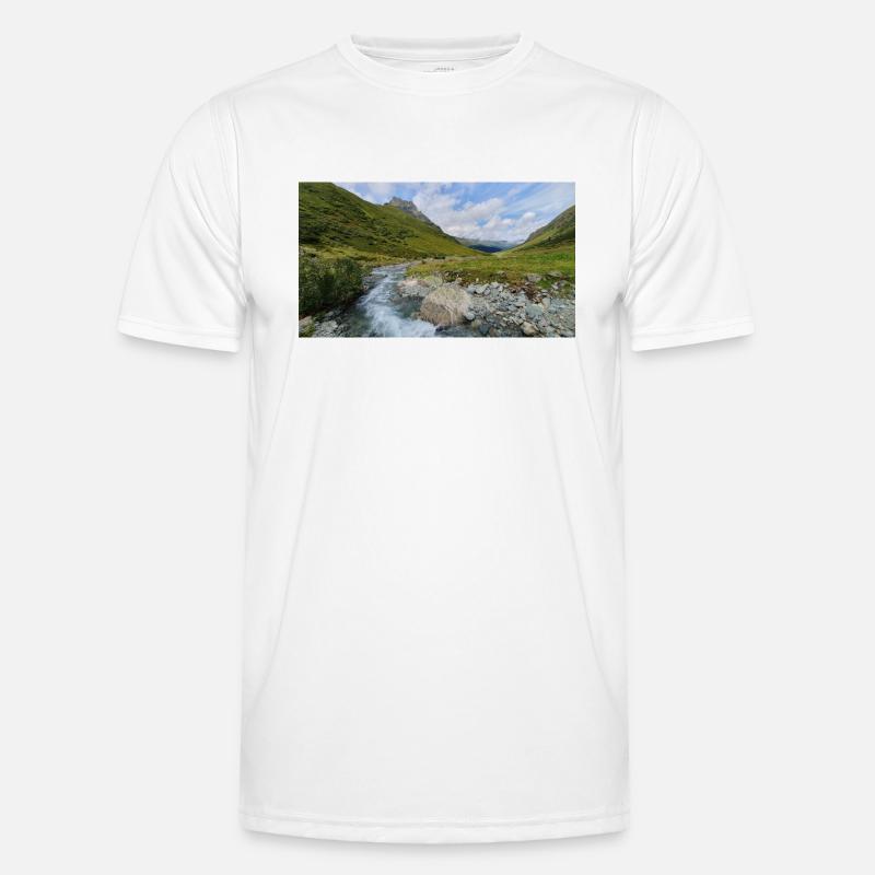 Mountain landscape panorama with river Men's Functional T-Shirt