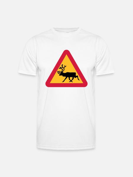 Rentier Warnschild - Männer Funktions-T-Shirt - Weiß