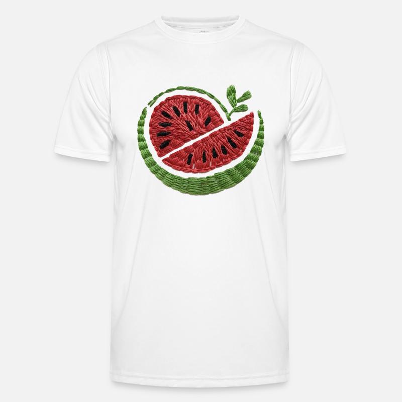 Gestickte Wassermelone - Männer Funktions-T-Shirt - Weiß
