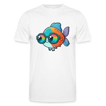 Kawaii Mignon Heureux Poisson Coloré Avec Lunettes De Soleil - T-shirt sport Homme - blanc - Devant - AI Model Male 178 dark (178cm)