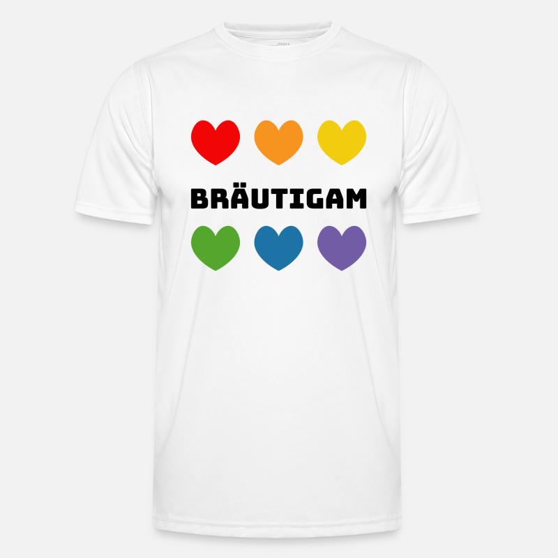 Regenbogenherzchen Braeutigam schwarz - Männer Funktions-T-Shirt - Weiß
