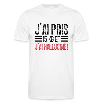 J'ai Pris 15 kg et J'ai halluciné! - T-shirt sport Homme - blanc - Devant - AI Model Male 178 dark (178cm)